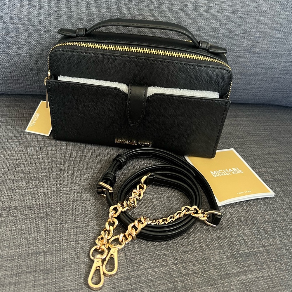 NWT MICHAEL KORS JET SET ITEM MEDIUM DOUBLE ZIP PHONE CROSSBODY BAG
